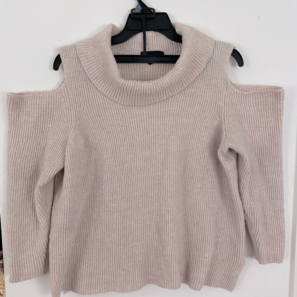 Lane Bryant cream cold shoulder sweater